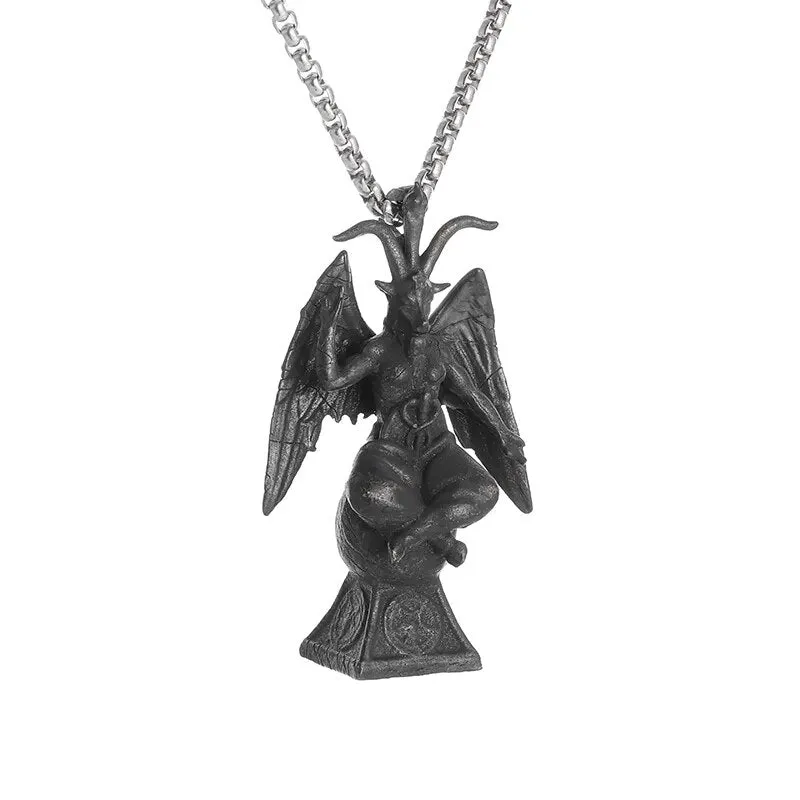 Gothic Lucifer Satan Bullhead Pendant Necklace