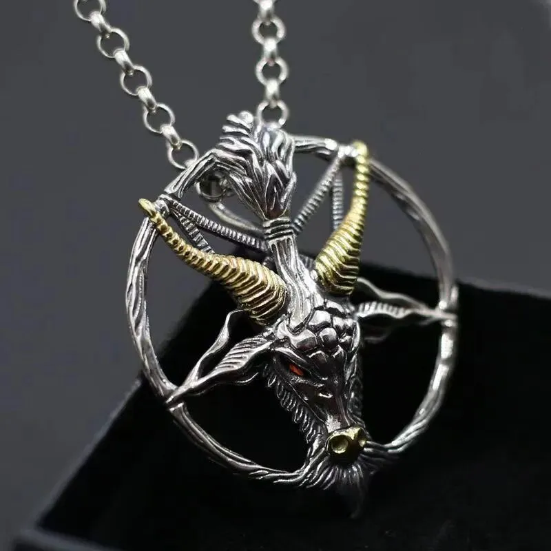Gothic Lucifer Satan Bullhead Pendant Necklace