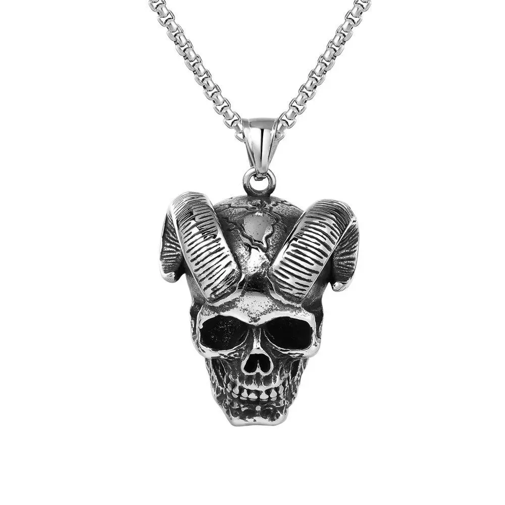 Gothic Lucifer Satan Bullhead Pendant Necklace