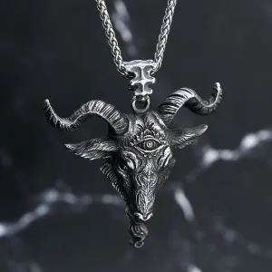 Gothic Lucifer Satan Bullhead Pendant Necklace