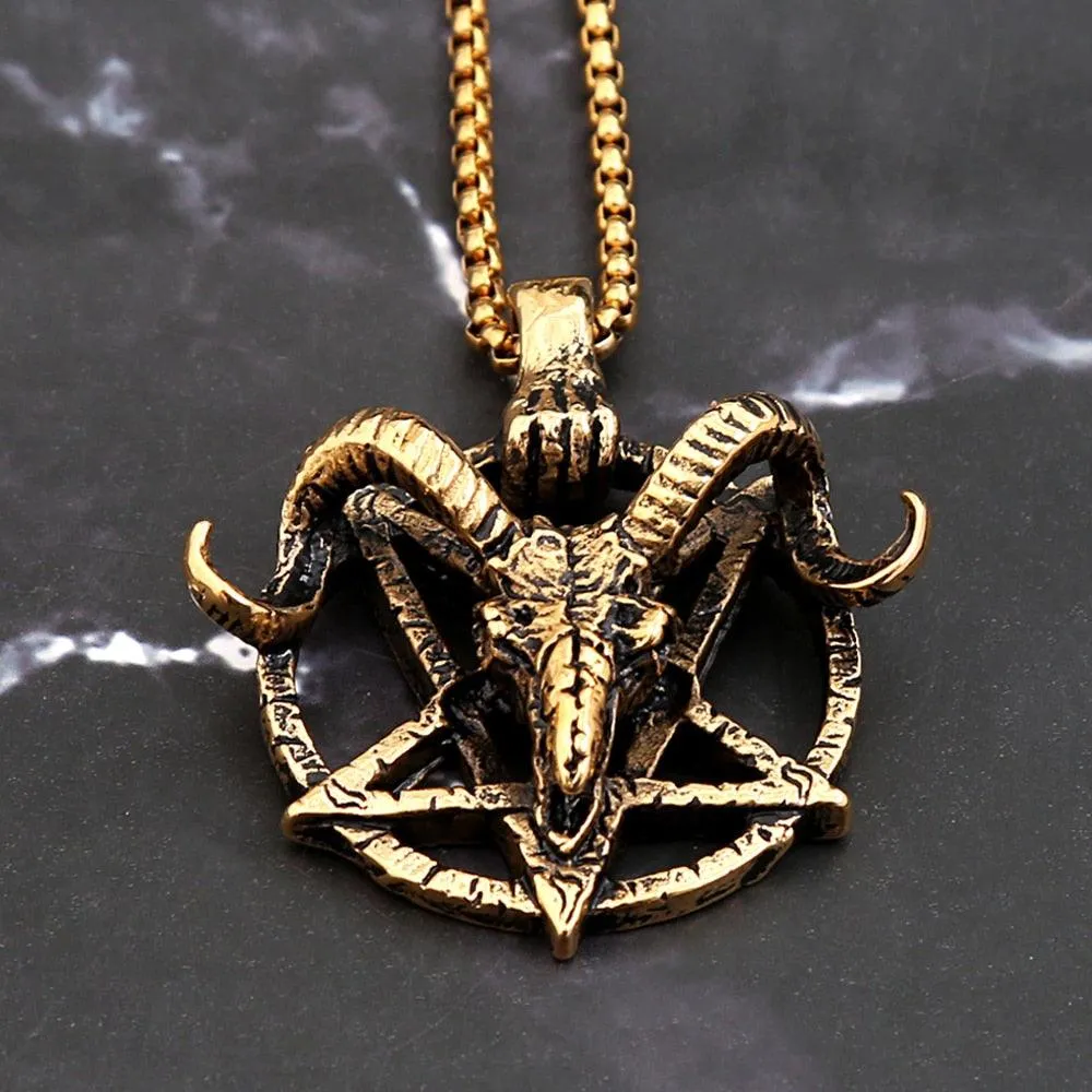 Gothic Lucifer Satan Bullhead Pendant Necklace