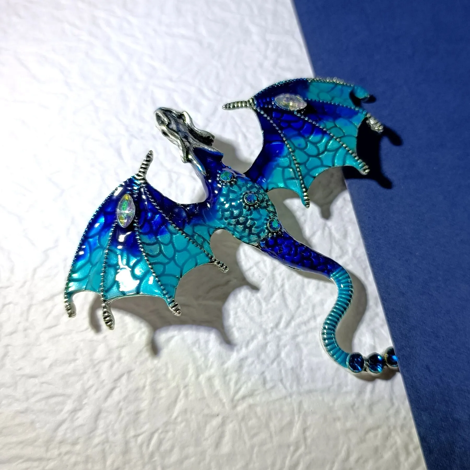Greek Myth Blue Enamel Fly Dragon Brooches and Pins Vintage Costume Jewelry for Women Men Girl Boy Grandmom Colleague Friends
