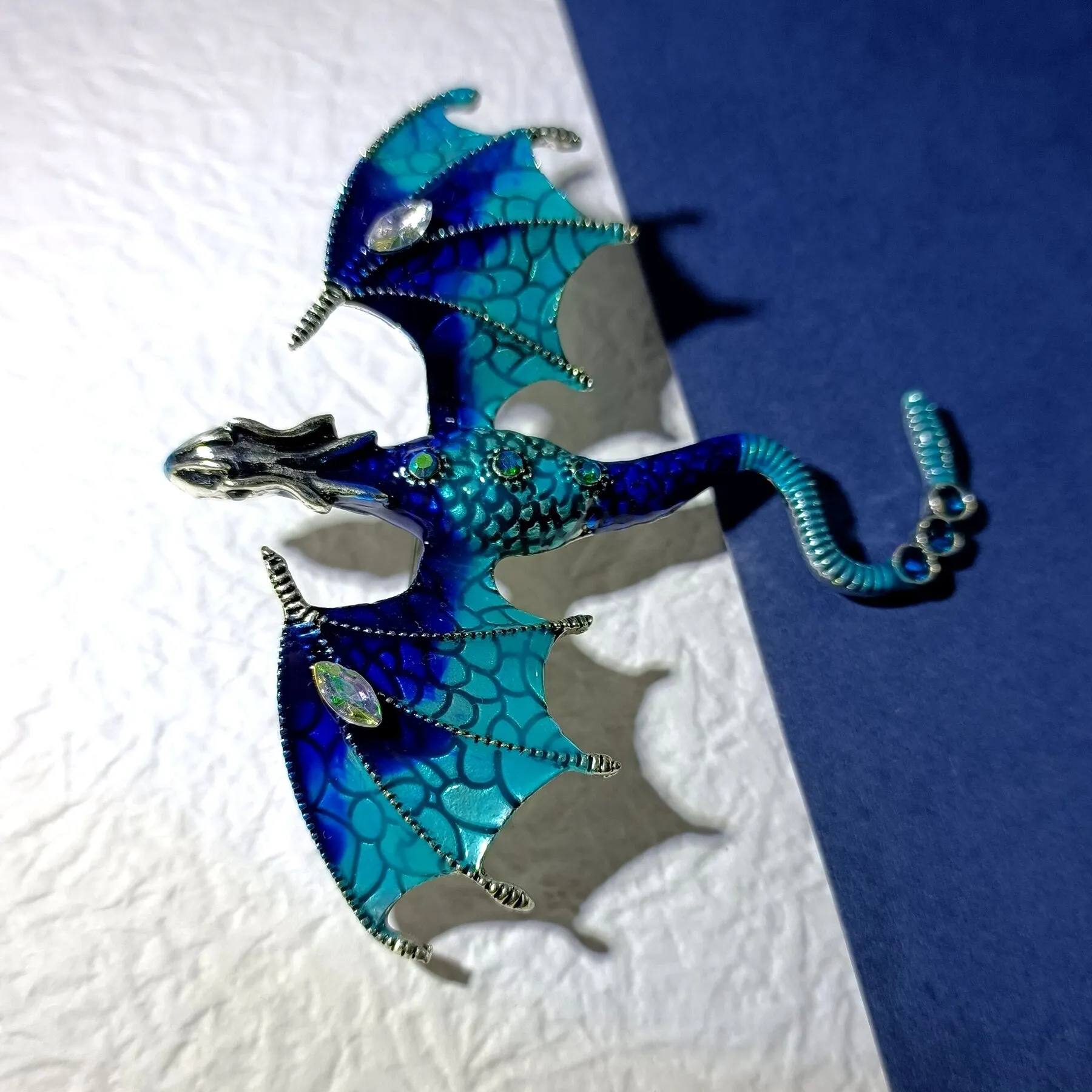 Greek Myth Blue Enamel Fly Dragon Brooches and Pins Vintage Costume Jewelry for Women Men Girl Boy Grandmom Colleague Friends