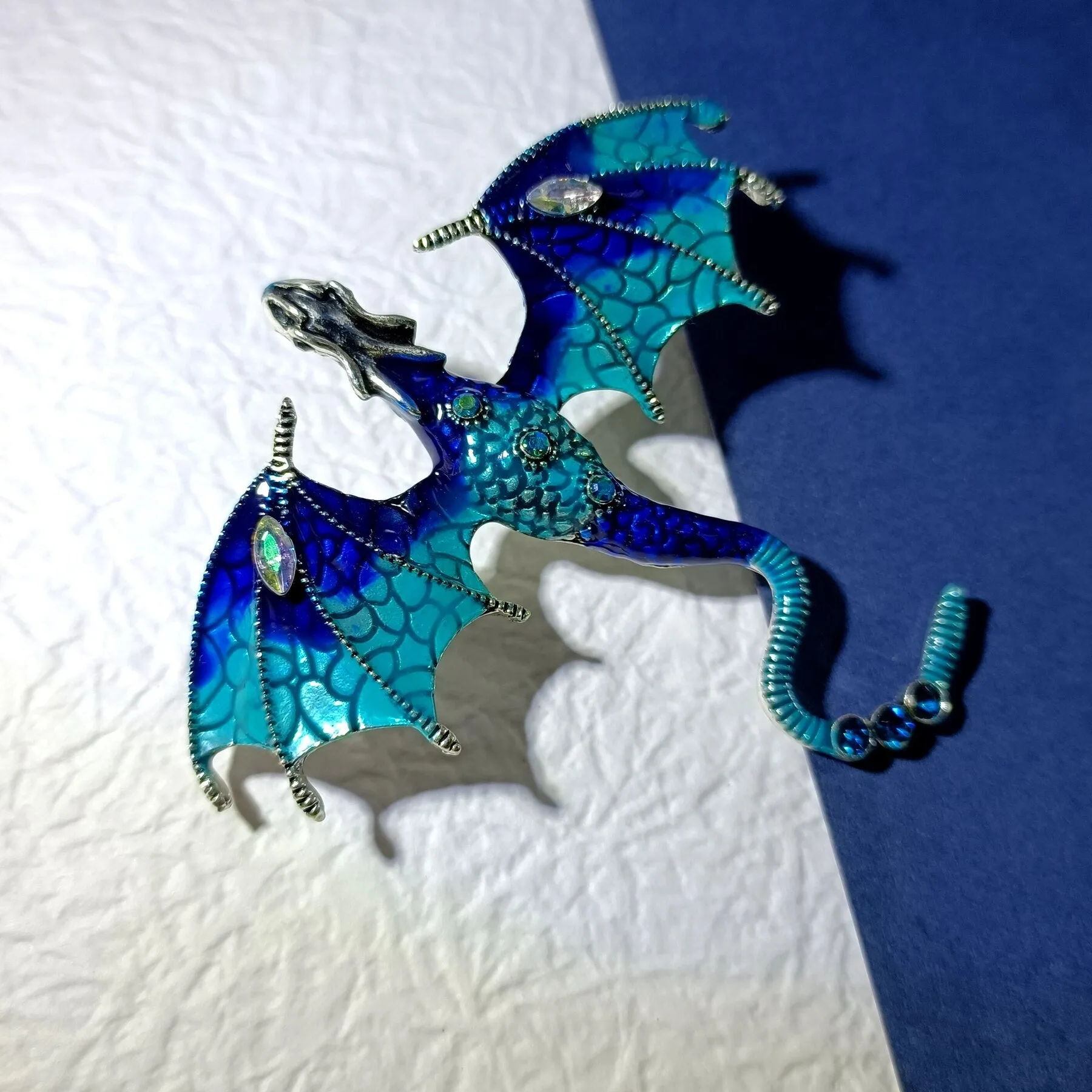 Greek Myth Blue Enamel Fly Dragon Brooches and Pins Vintage Costume Jewelry for Women Men Girl Boy Grandmom Colleague Friends