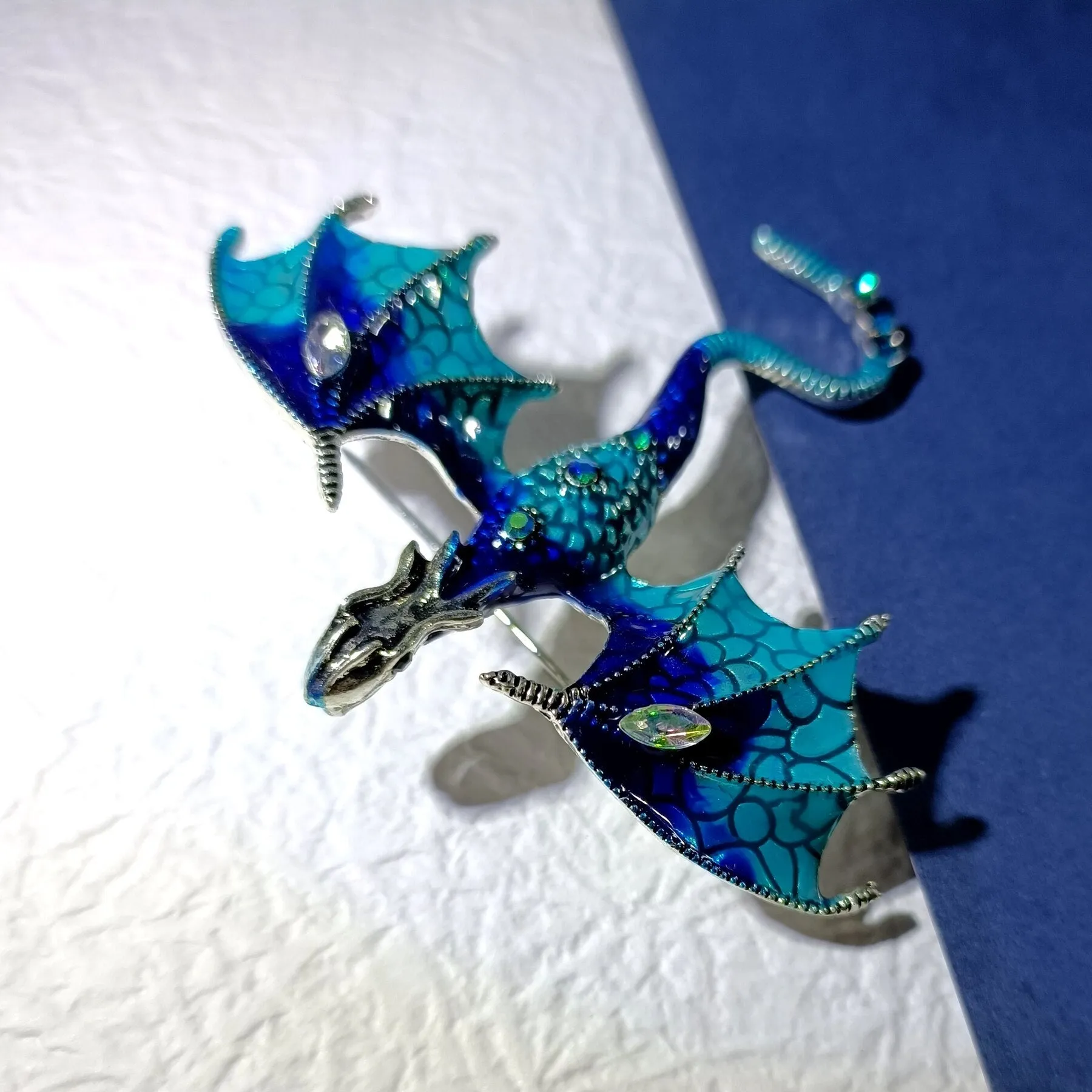 Greek Myth Blue Enamel Fly Dragon Brooches and Pins Vintage Costume Jewelry for Women Men Girl Boy Grandmom Colleague Friends