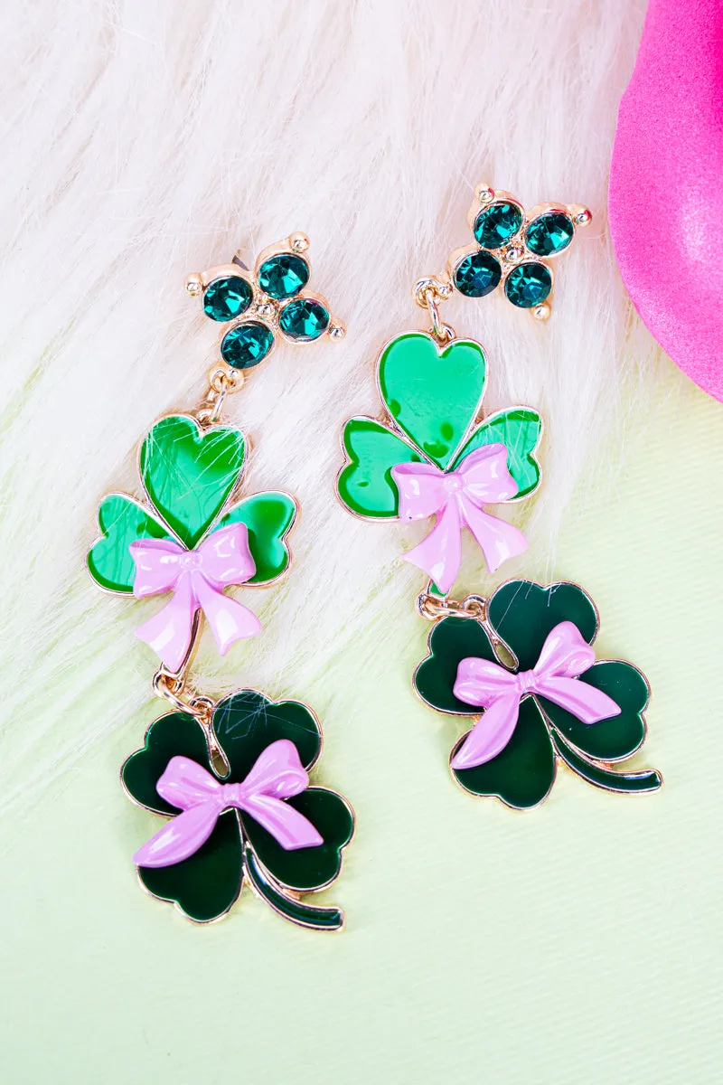 Green & Pink Coquette Clovers Earrings