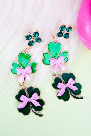 Green & Pink Coquette Clovers Earrings
