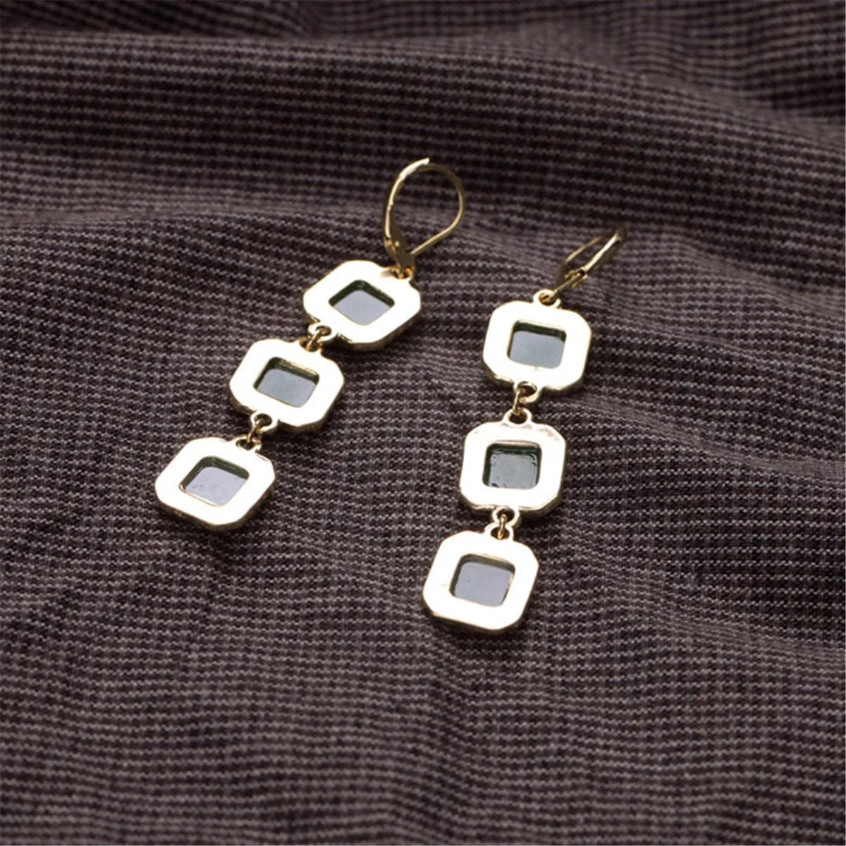 Green & White Crystal Drop Earrings