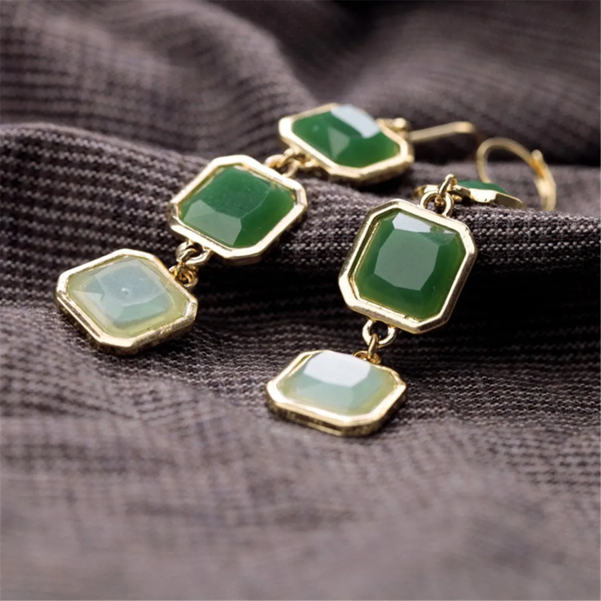 Green & White Crystal Drop Earrings