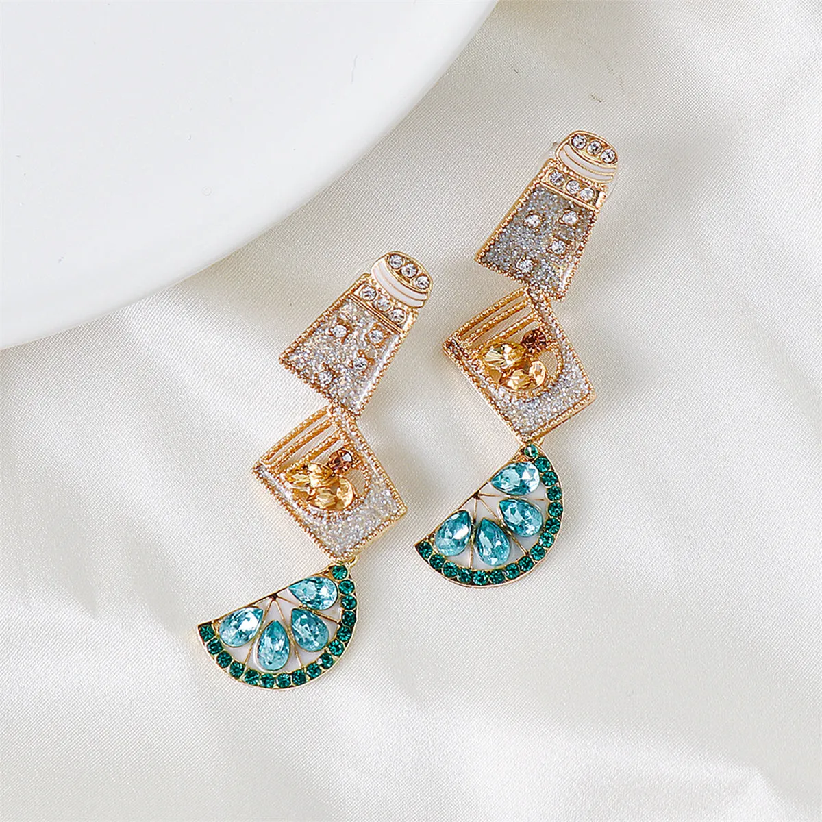 Green Crystal & Cubic Zirconia Cup Lemon Drop Earrings
