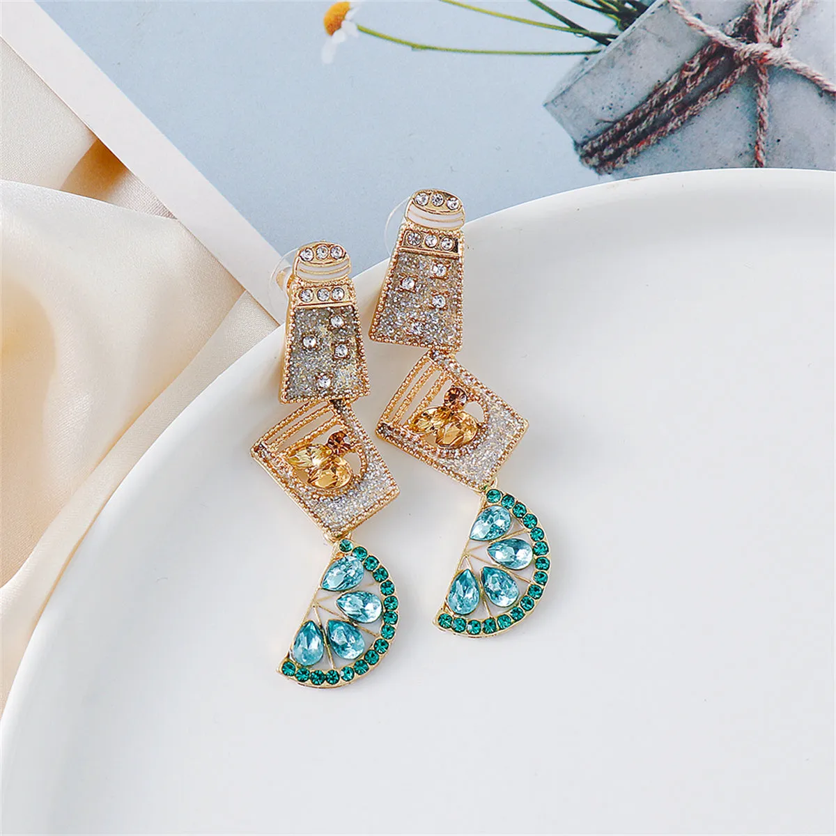 Green Crystal & Cubic Zirconia Cup Lemon Drop Earrings