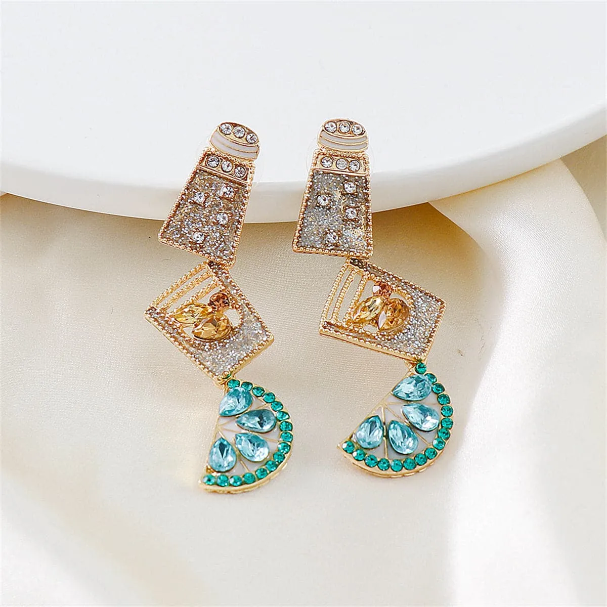 Green Crystal & Cubic Zirconia Cup Lemon Drop Earrings