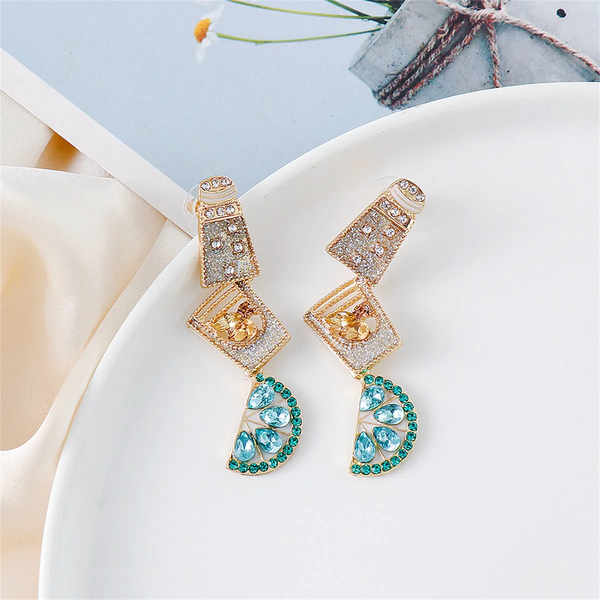 Green Crystal & Cubic Zirconia Cup Lemon Drop Earrings