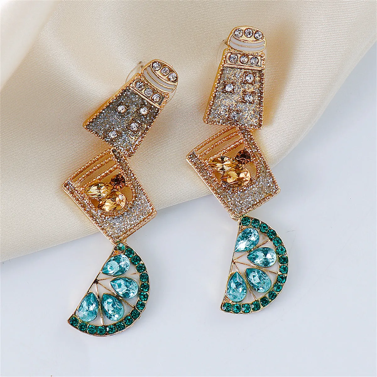 Green Crystal & Cubic Zirconia Cup Lemon Drop Earrings