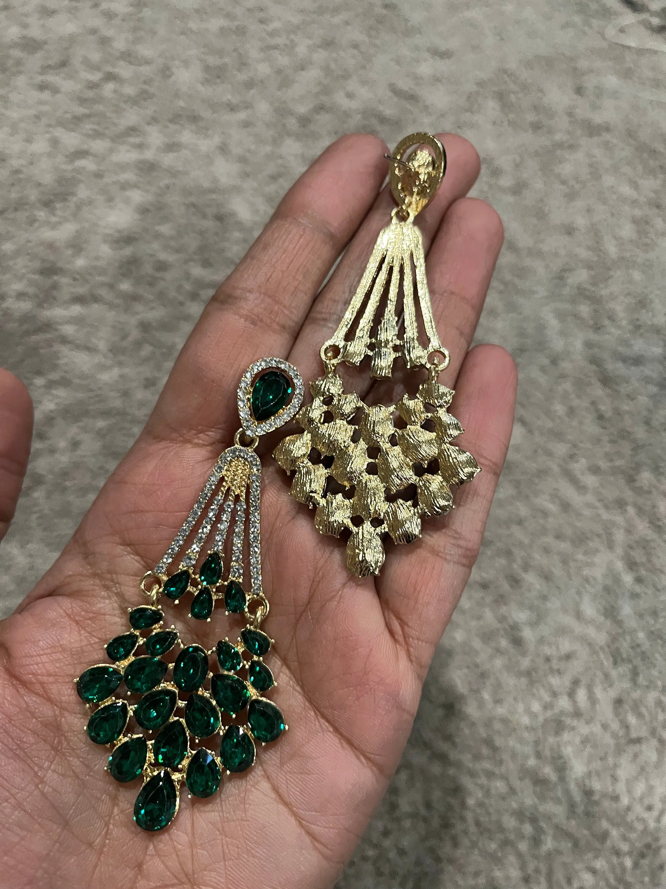 Green Crystal earrings , large green earrings , green and gold tone rhinestone earrings , emerald earrings , green earrings