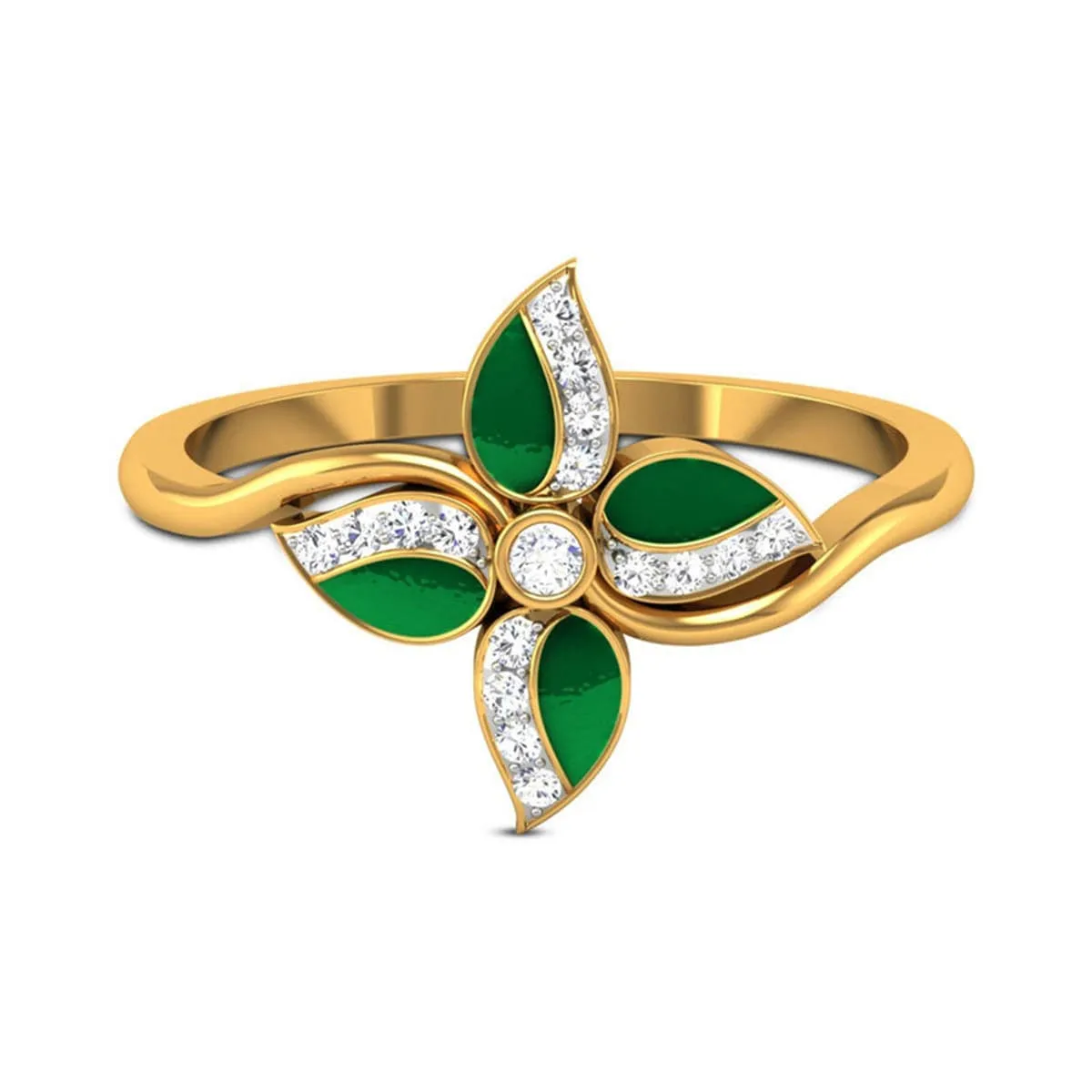 Green Enamel & Cubic Zirconia 18K Gold-Plated Clover Ring