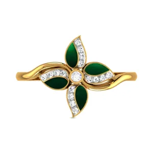 Green Enamel & Cubic Zirconia 18K Gold-Plated Clover Ring