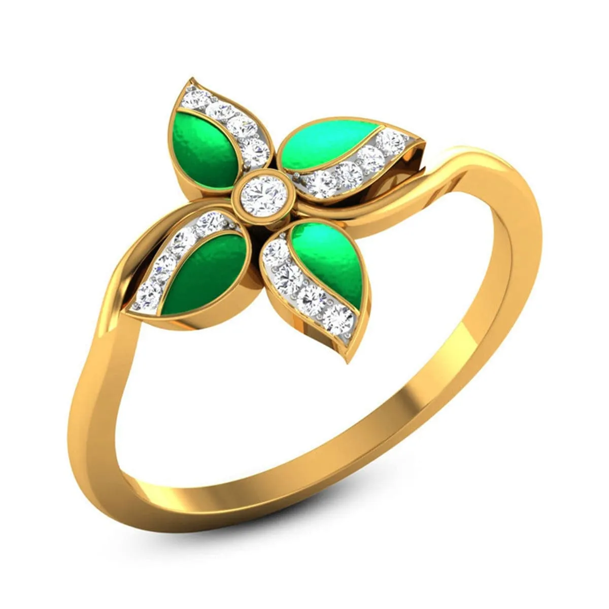 Green Enamel & Cubic Zirconia 18K Gold-Plated Clover Ring