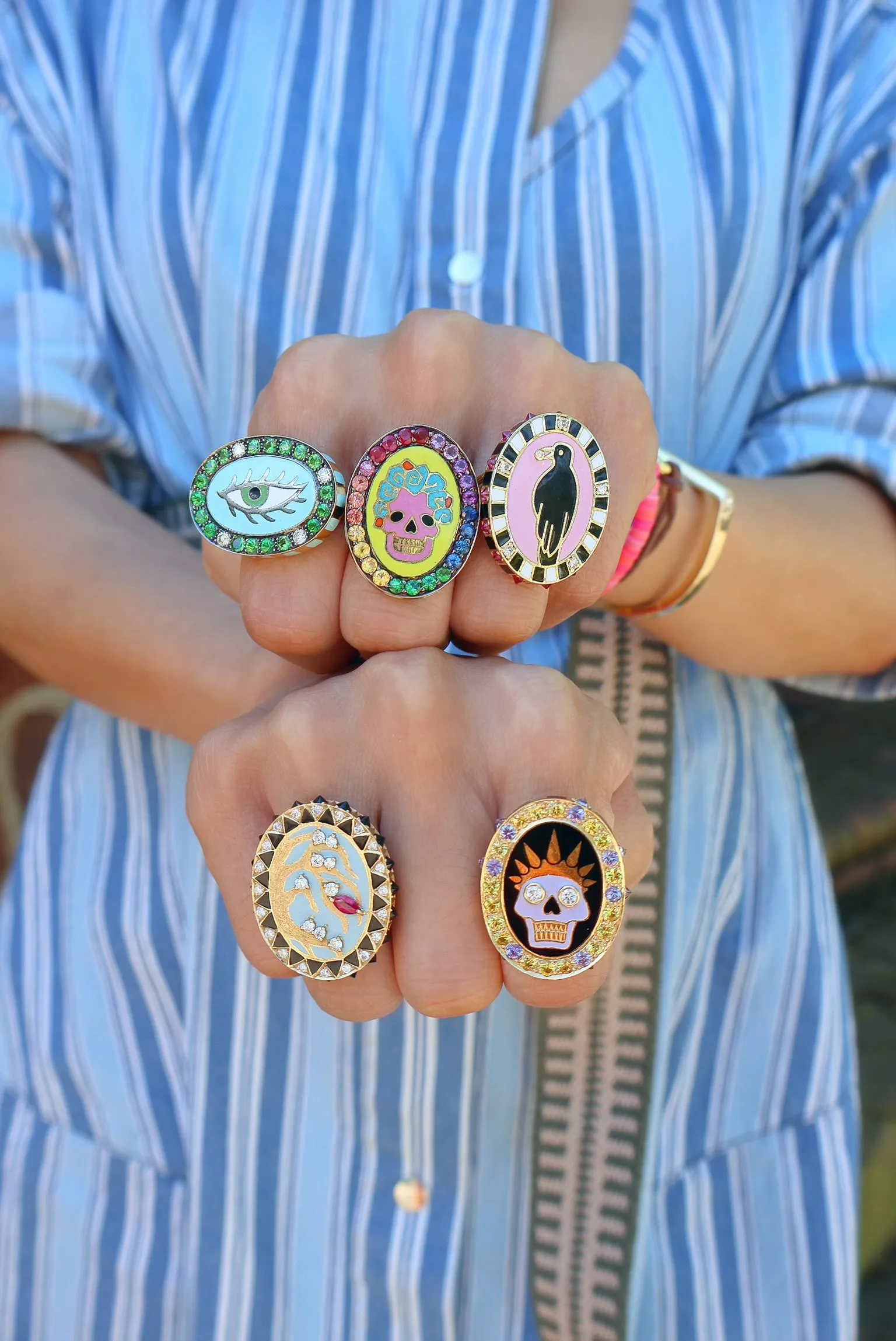 Green Eye Enamel Ring
