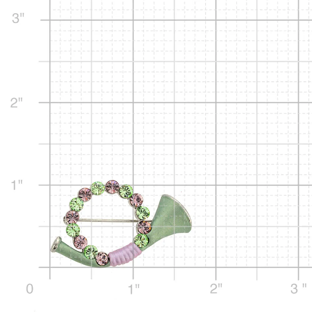 Green Post Horn Swarovski Crystal Pin Brooch