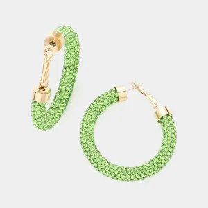 Green Rhinestone Half Hoop Earring | 1.75" | 613726