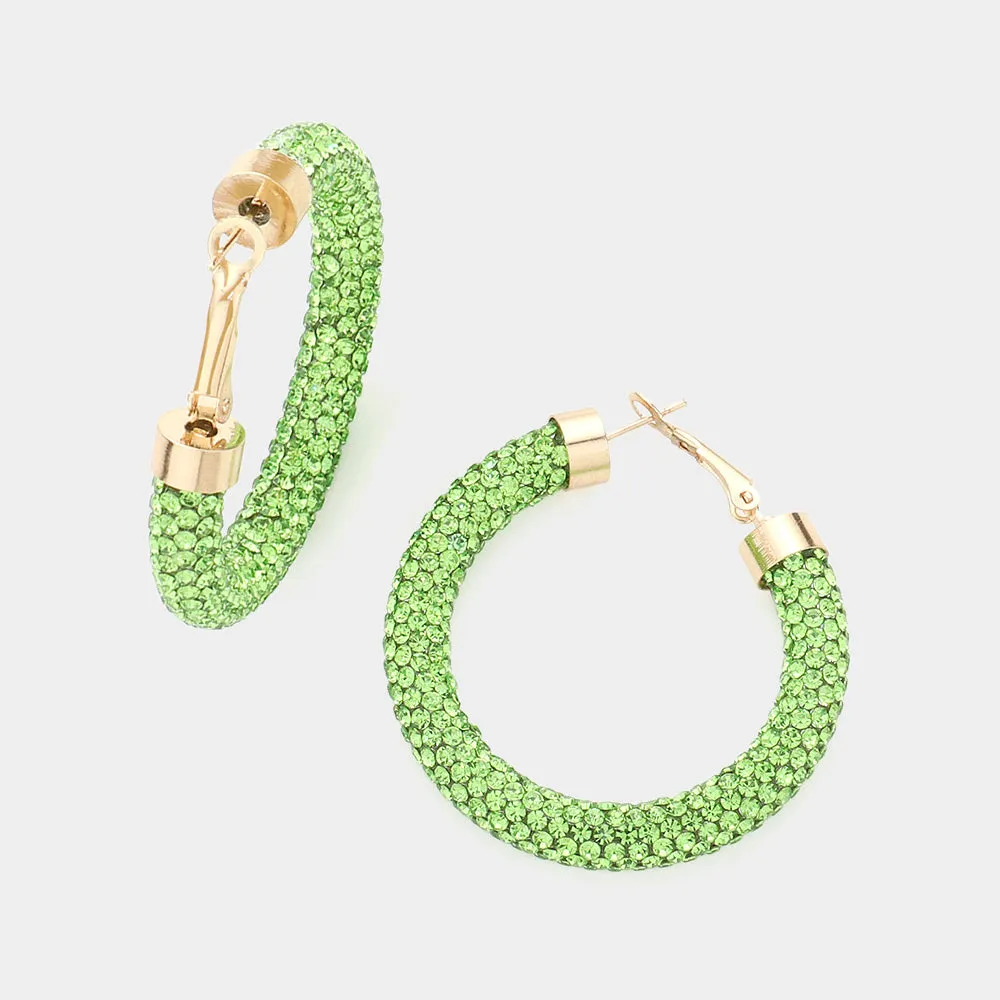 Green Rhinestone Half Hoop Earring | 1.75" | 613726