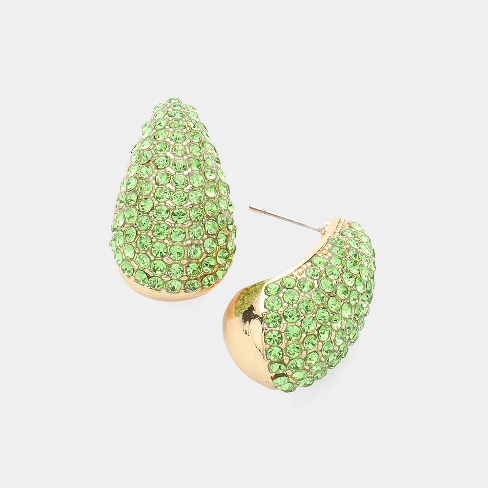 Green Rhinestone Teardrop Pageant Earrings | Interview Earrings |  631973