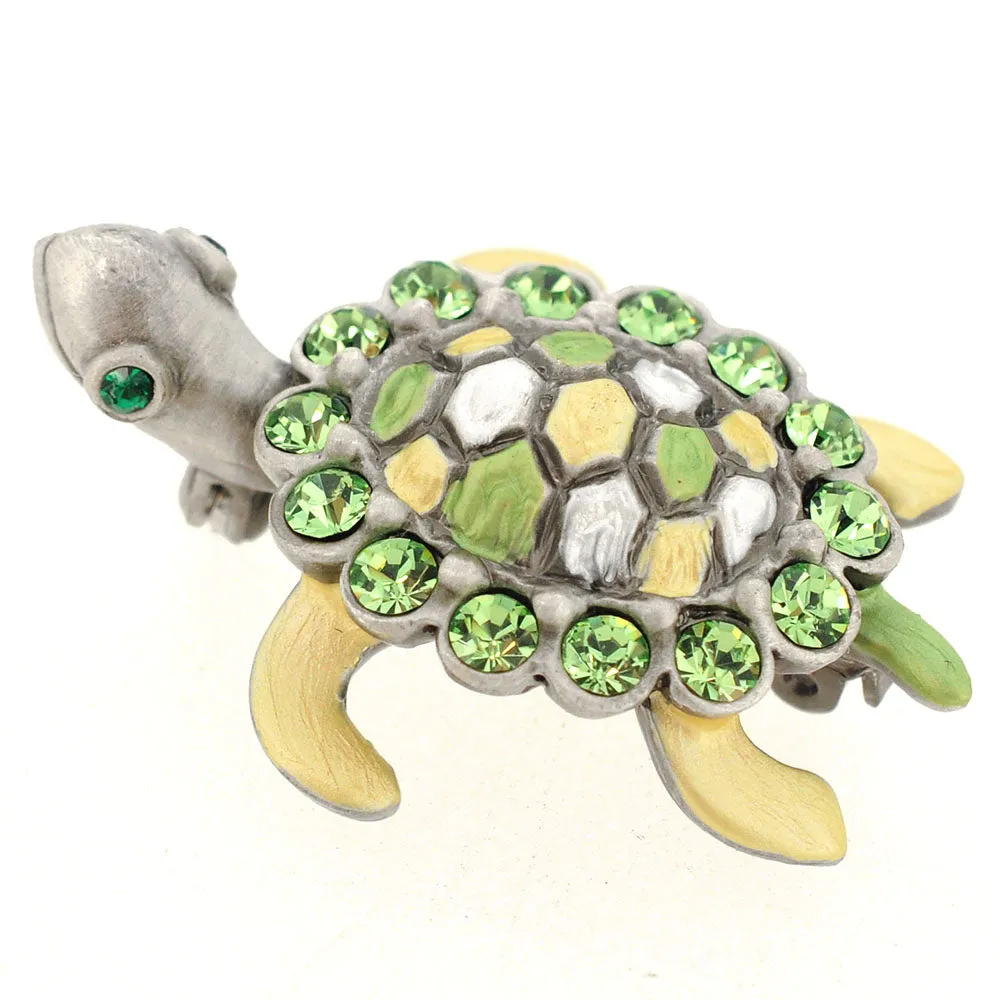 Green Sea Turtle Swarovski Crystal Brooch Pin