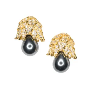 Grey Pearl Clip Earrings