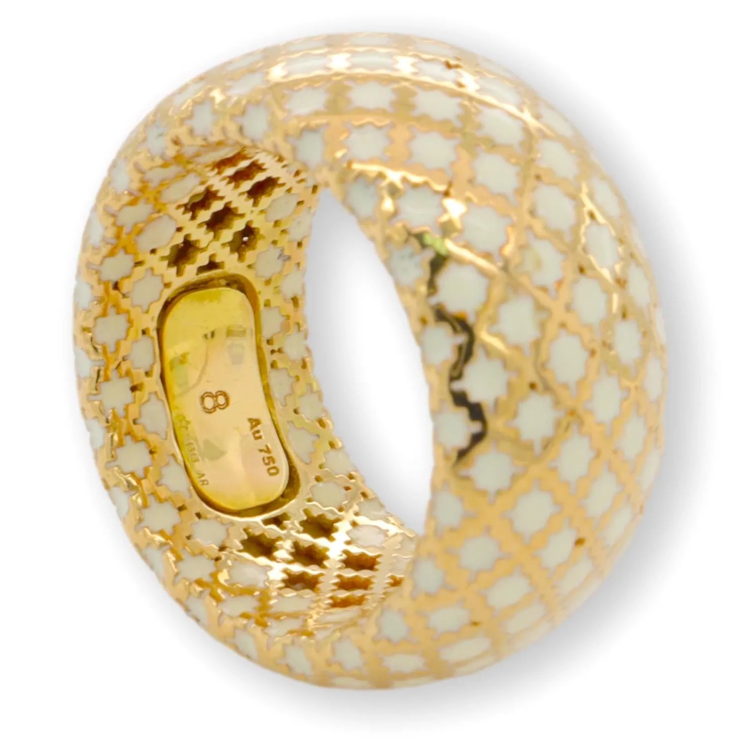 Gucci Diamantissima Collection White Enamel and 18 Karat Yellow Gold Ring