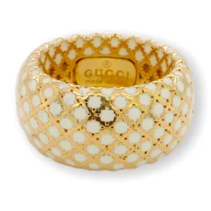Gucci Diamantissima Collection White Enamel and 18 Karat Yellow Gold Ring
