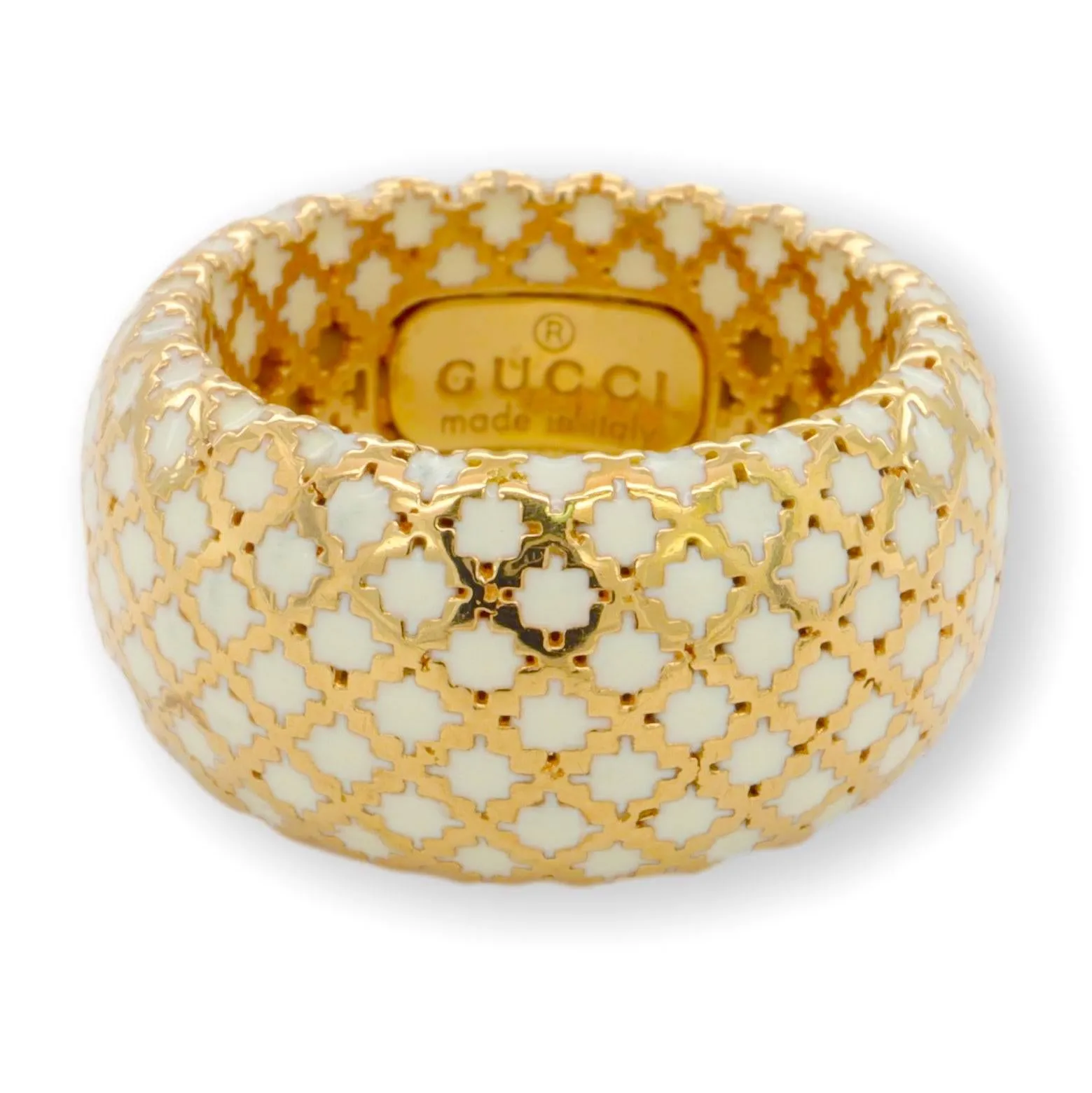 Gucci Diamantissima Collection White Enamel and 18 Karat Yellow Gold Ring