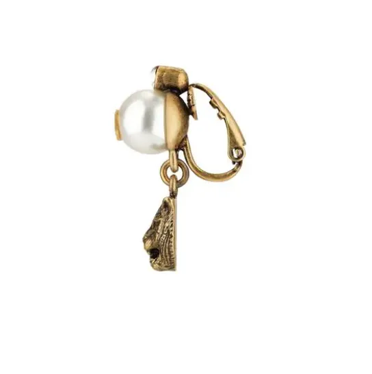 GUCCI Feline Head Brass and Crystal Drop Earrings