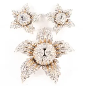 HALBE Rhinestone Flower Set - Brooch and Earrings