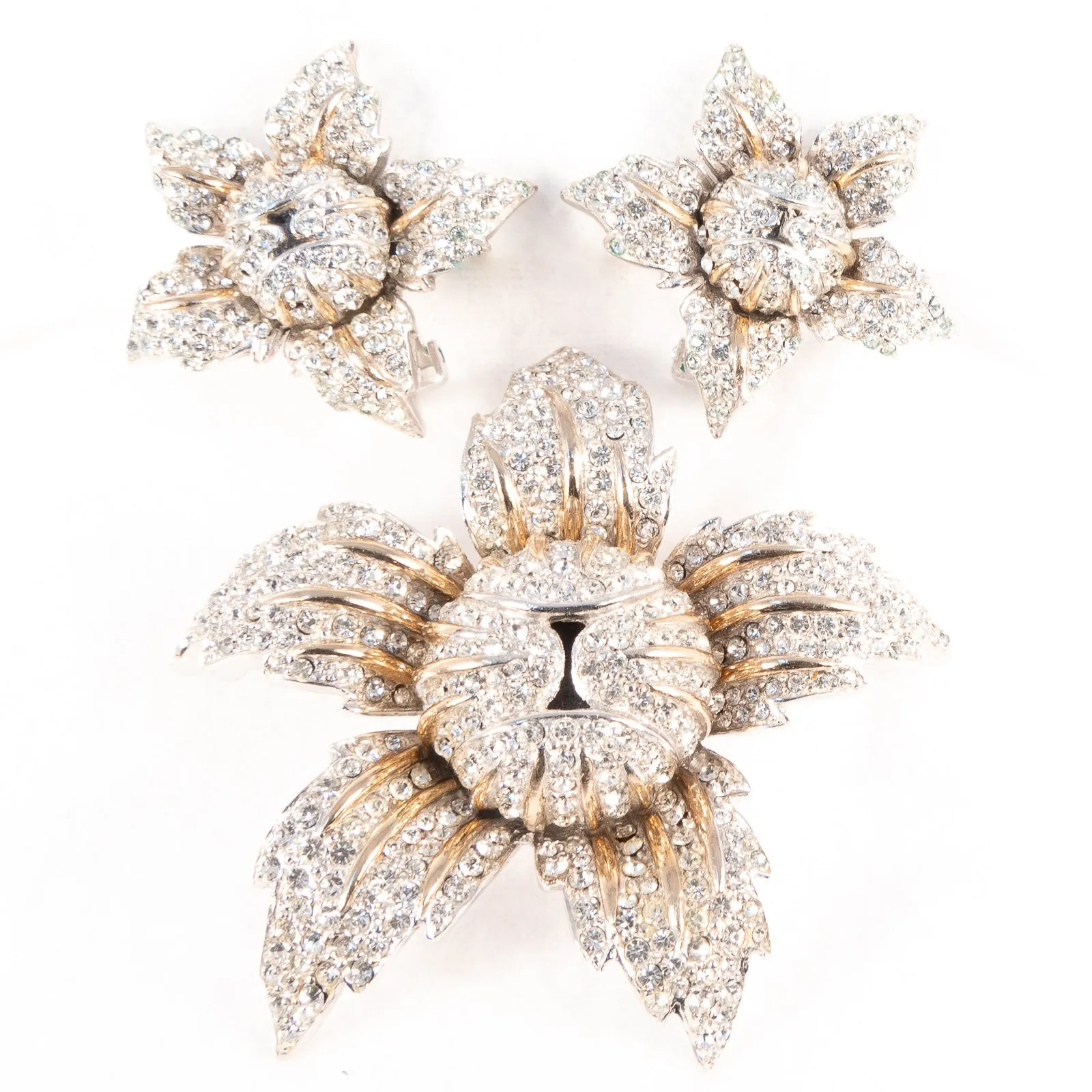 HALBE Rhinestone Flower Set - Brooch and Earrings