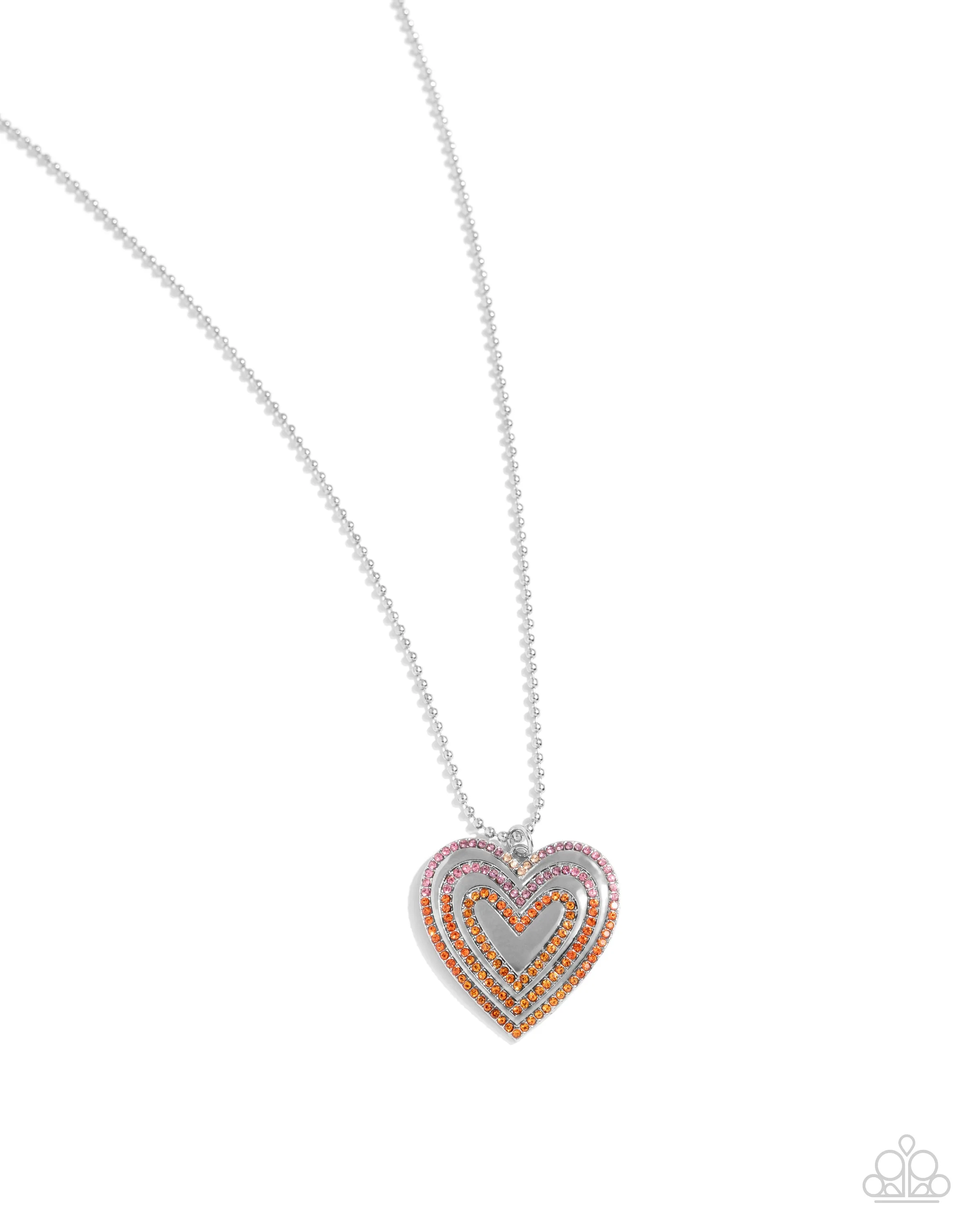 Hallucinatory Hearts - Orange - and Pink Ombre Rhinestone Heart Paparazzi Short Necklace