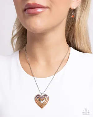 Hallucinatory Hearts - Orange - and Pink Ombre Rhinestone Heart Paparazzi Short Necklace