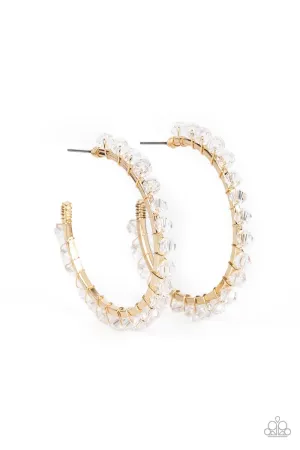 Halo Hustle - Gold - White Bead Paparazzi Hoop Earrings