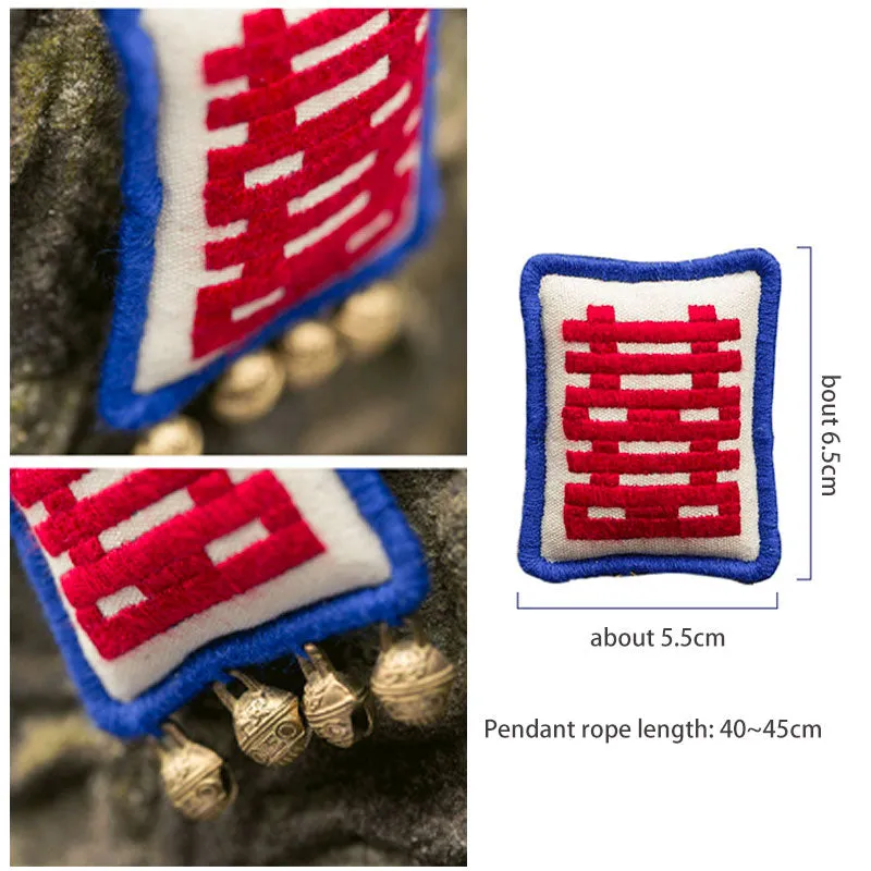 Hand Embroidered Red Double "囍" Pendant Necklaces Couple Necklaces Wedding Gift