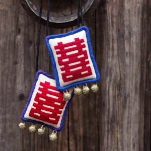 Hand Embroidered Red Double "囍" Pendant Necklaces Couple Necklaces Wedding Gift