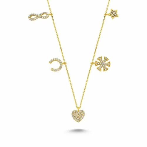 Handmade Silver Choker Necklace with CZ Crystal Charms and Extension