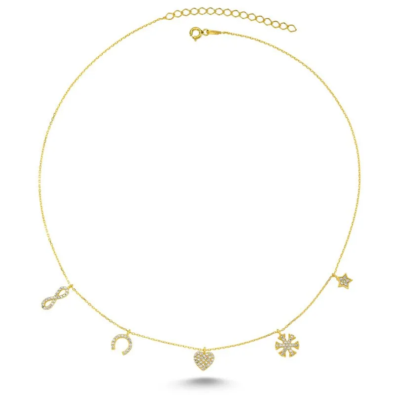 Handmade Silver Choker Necklace with CZ Crystal Charms and Extension