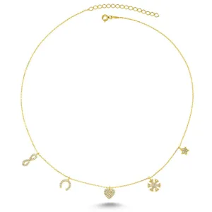 Handmade Silver Choker Necklace with CZ Crystal Charms and Extension