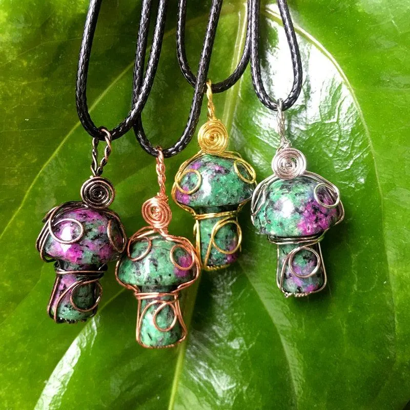Handmade Wire Wrapped Crystal Mushroom Necklace