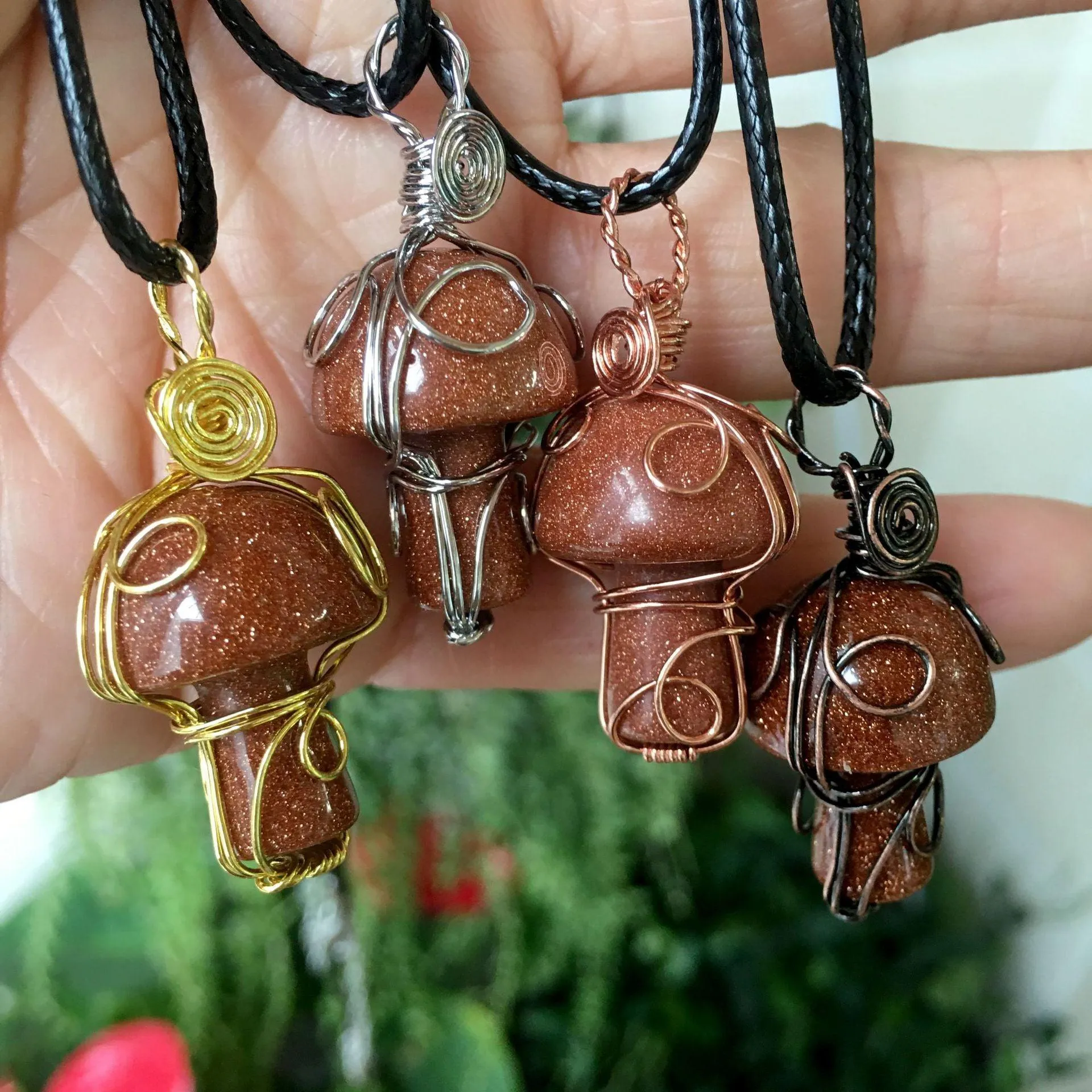 Handmade Wire Wrapped Crystal Mushroom Necklace