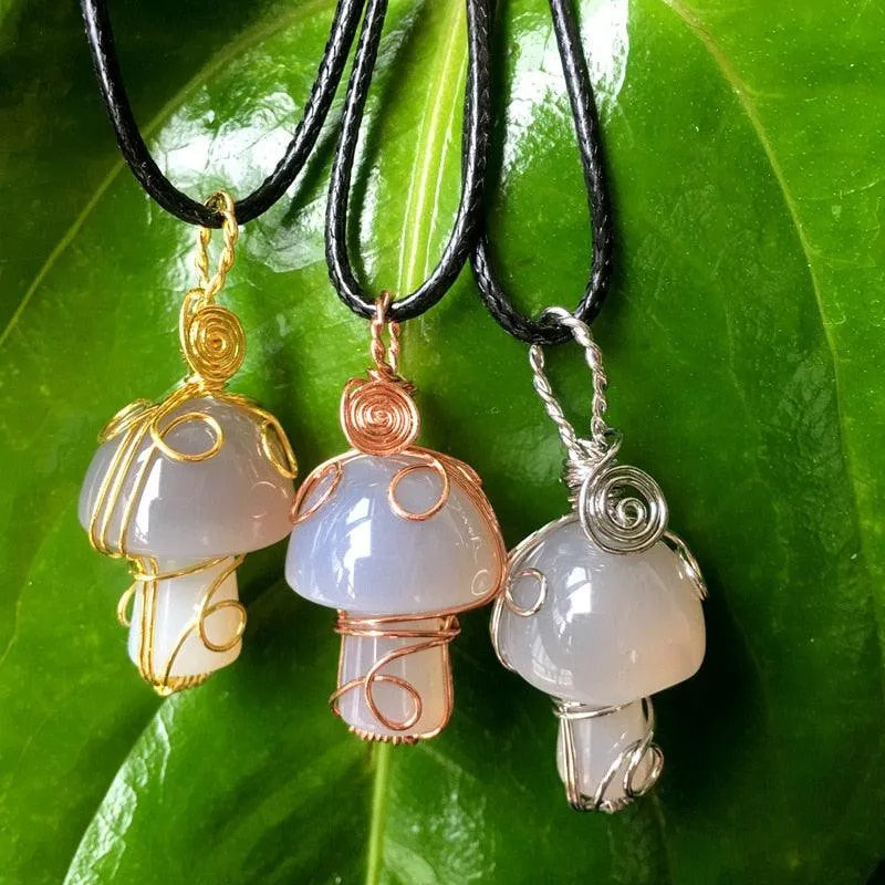 Handmade Wire Wrapped Crystal Mushroom Necklace