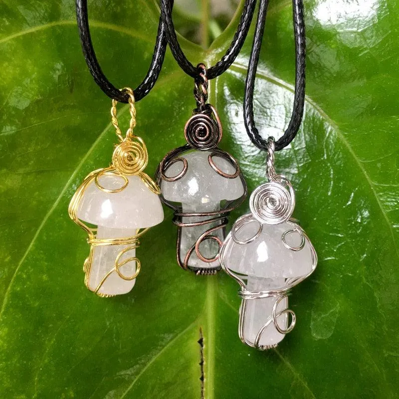 Handmade Wire Wrapped Crystal Mushroom Necklace