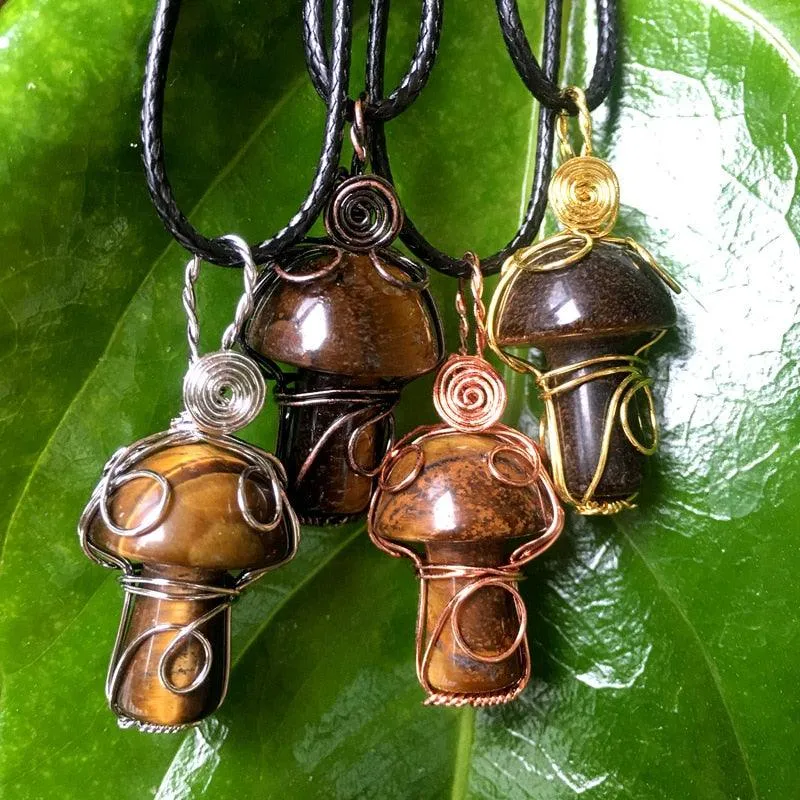 Handmade Wire Wrapped Crystal Mushroom Necklace