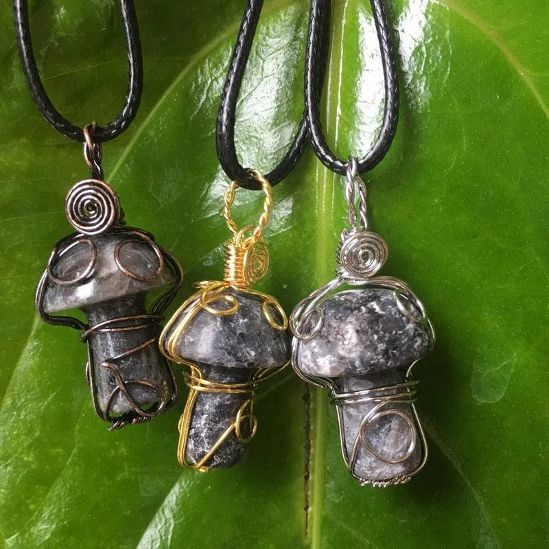 Handmade Wire Wrapped Crystal Mushroom Necklace