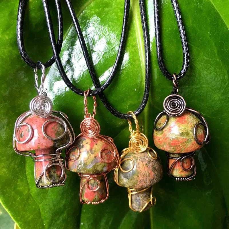Handmade Wire Wrapped Crystal Mushroom Necklace